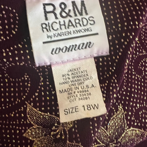 R&M Richard’s Woman’s Formal Jacket 18W Burgundy Glittery Floral Open Front - Picture 5 of 5